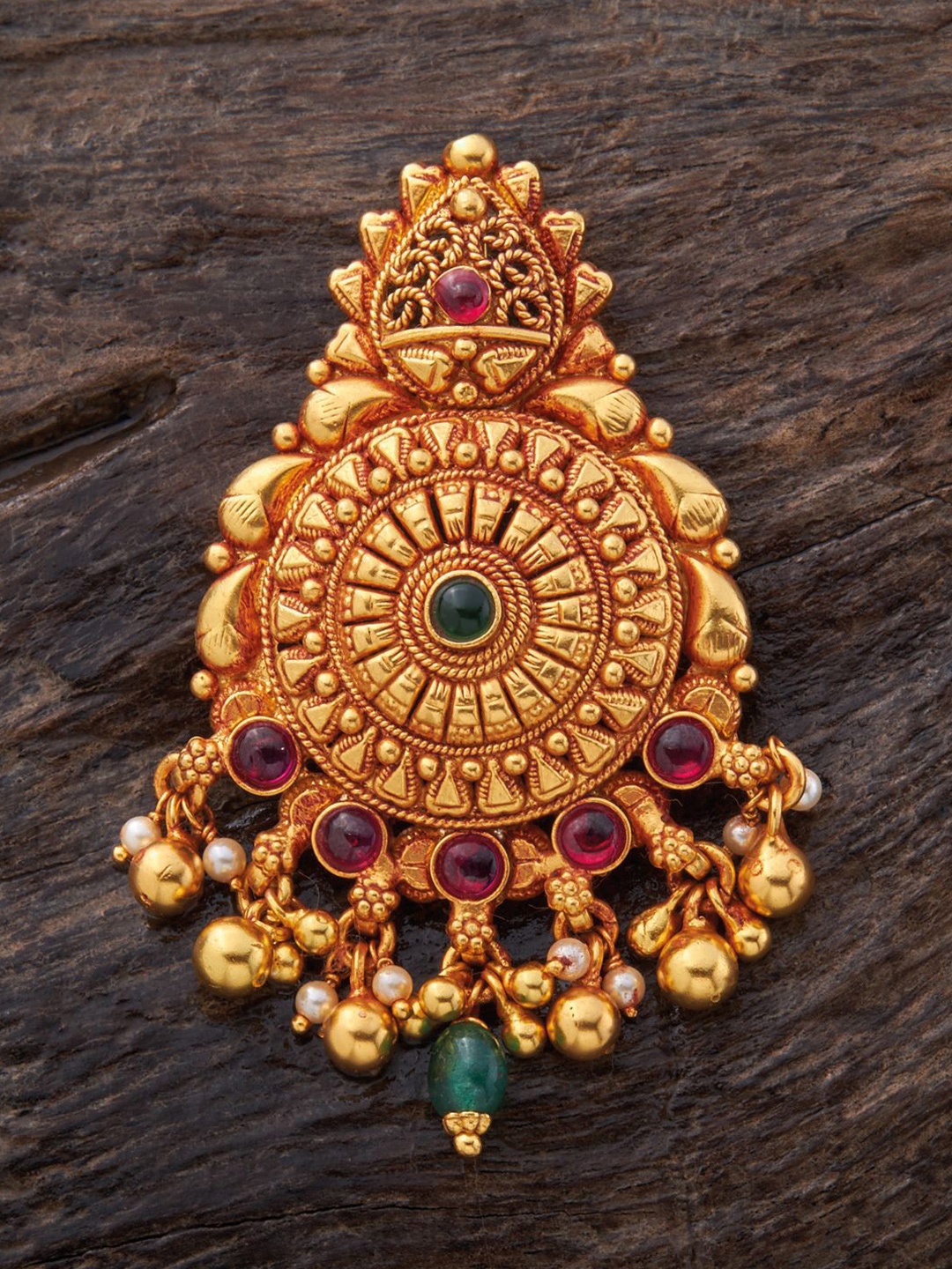 

Kushal's Fashion Jewellery Gold-Plated 92.5 Pure Silver Artificial Stones Temple Pendants