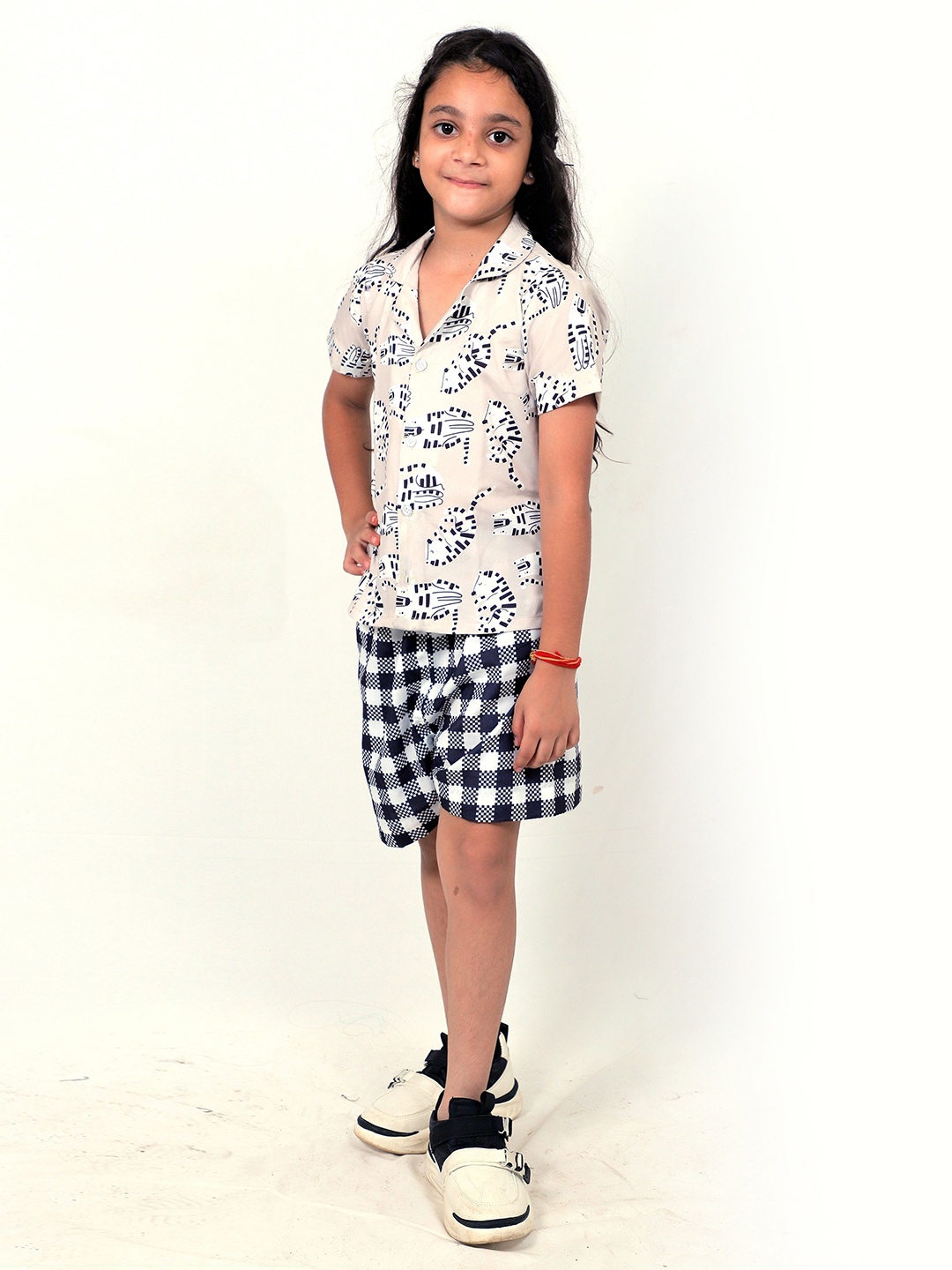 

TILISM Girls Printed Cuban Collar Pure Cotton Shirt With Shorts, Black
