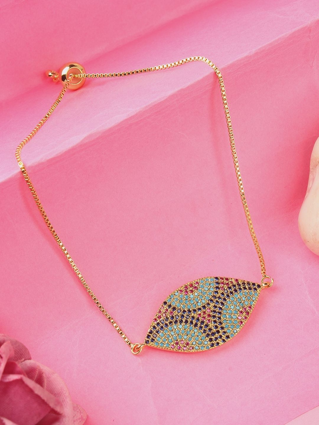 

KPOP Brass Gold-Plated Cubic Zirconia Studded Charm Bracelet