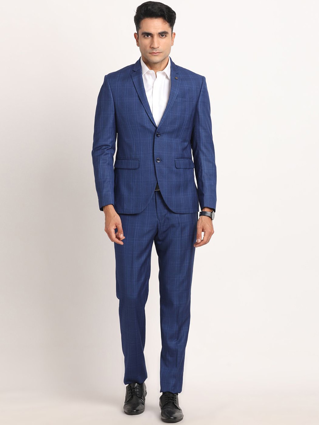 

Turtle Men Checked Single-Breasted Blazer and Trousers Formal Suit, Blue