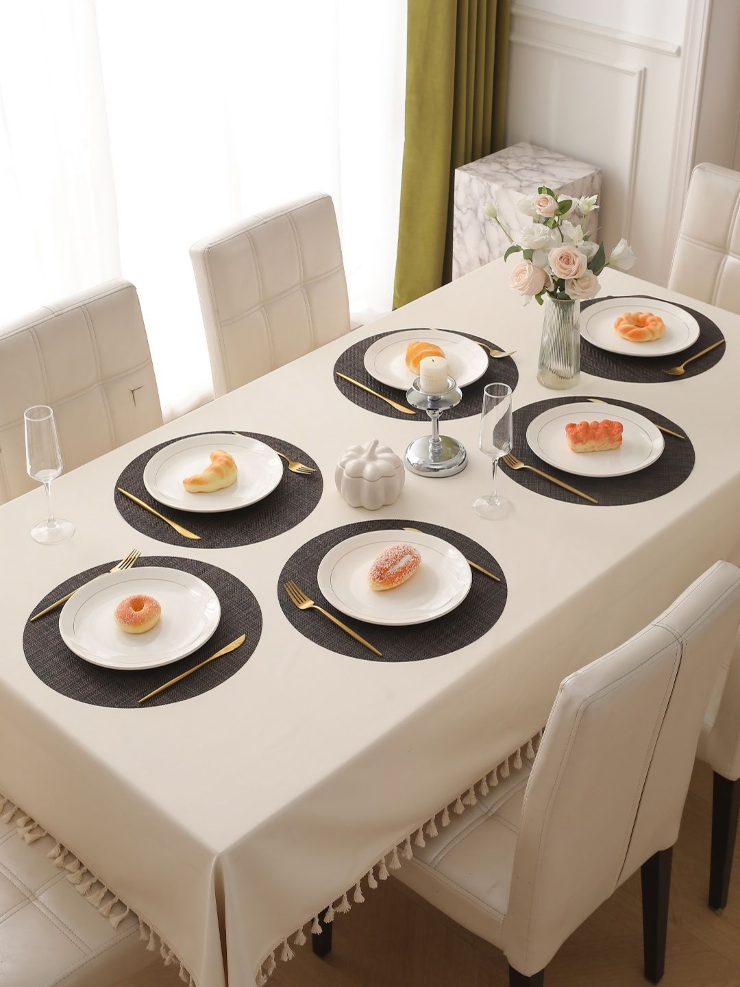 

HOKIPO 6-Pcs Brown Textured Round Table Placemats