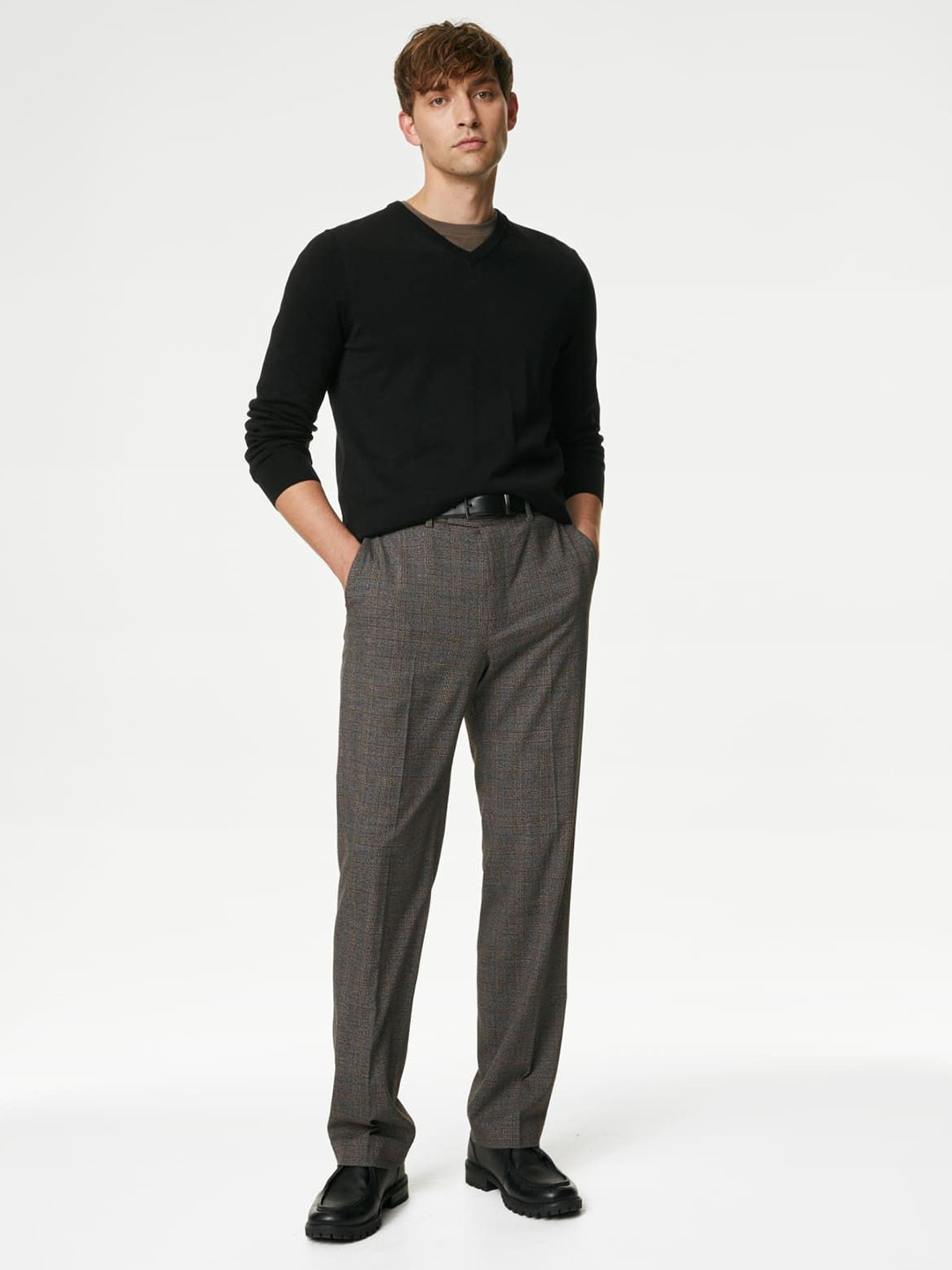 

Marks & Spencer Men Cotton V-Neck Long Sleeves Pullover, Black