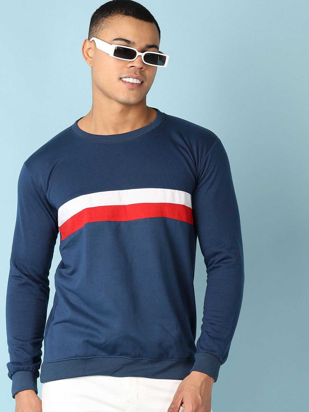 

V-Mart Men Colourblocked Round Neck Cotton Pullover Sweatshirt, Blue