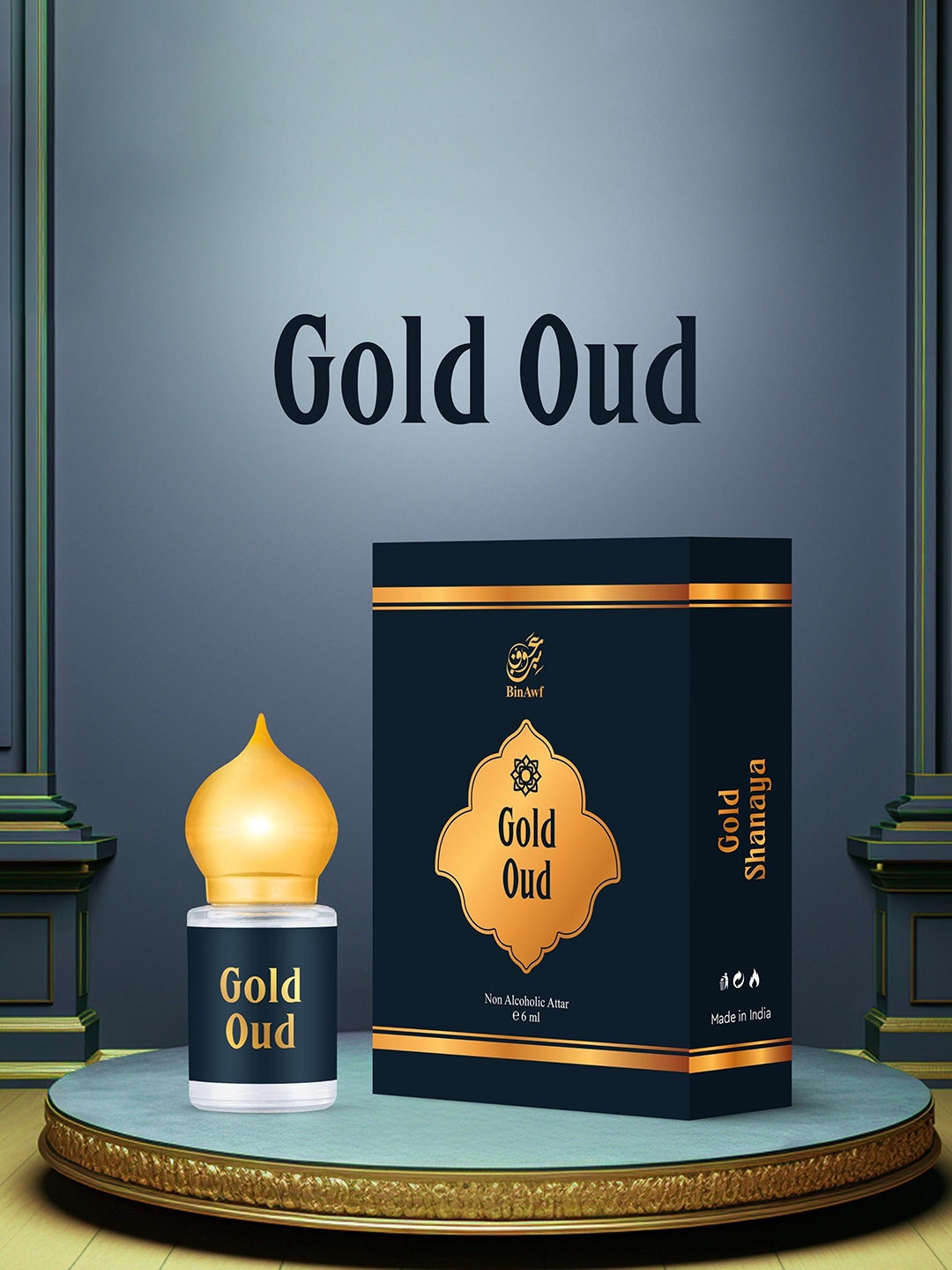 

BinAwf Gold Oud Long Lasting Premium Attar - 6 ml, Blue