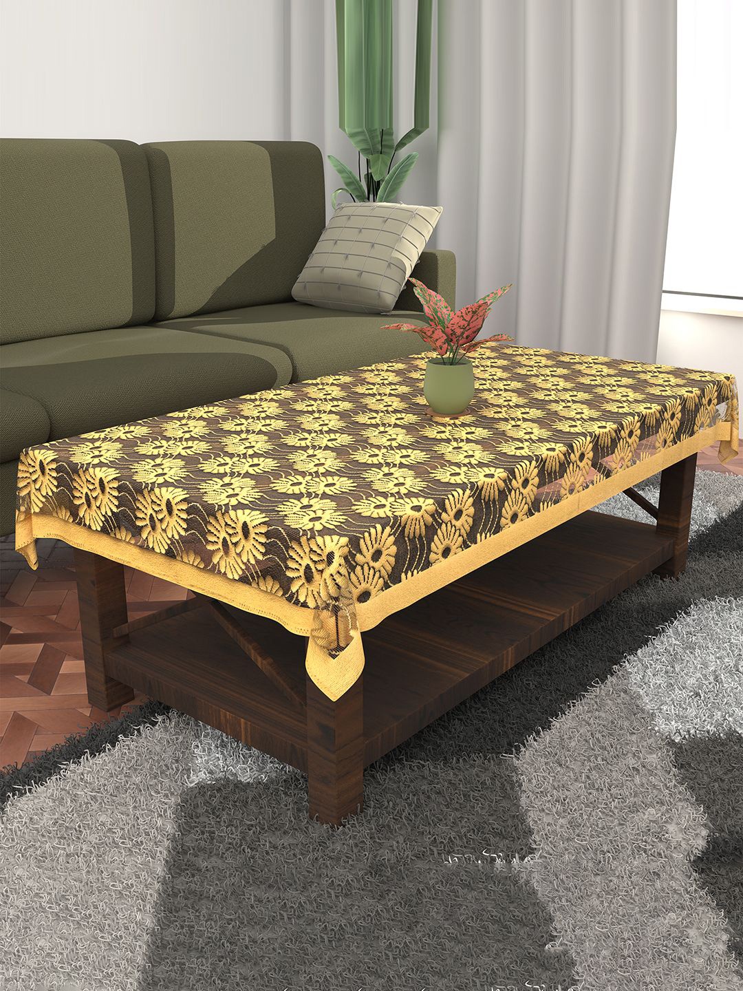

Kuber Industries Yellow & Black Floral Printed Cotton 4-Seater Table Cover
