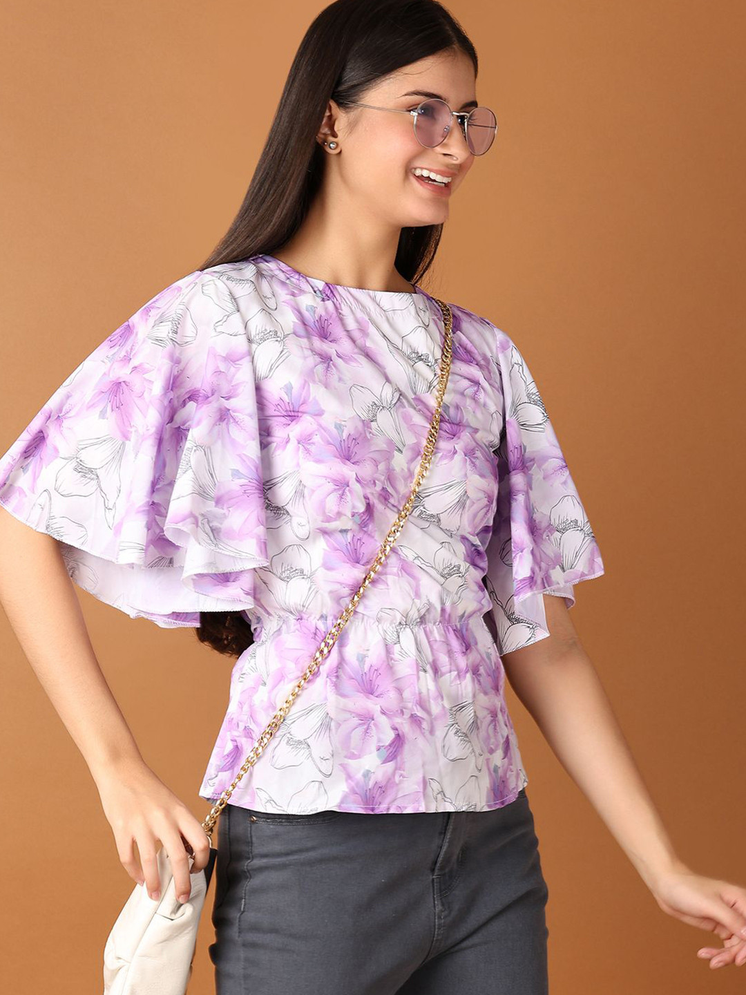 

V-Mart Women Floral Printed Round Neck Cotton Top, White