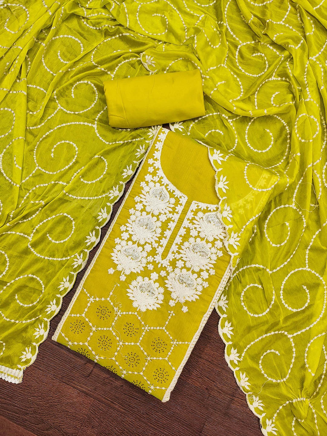 

Maroosh Embroidered Unstitched Dress Material, Lime green