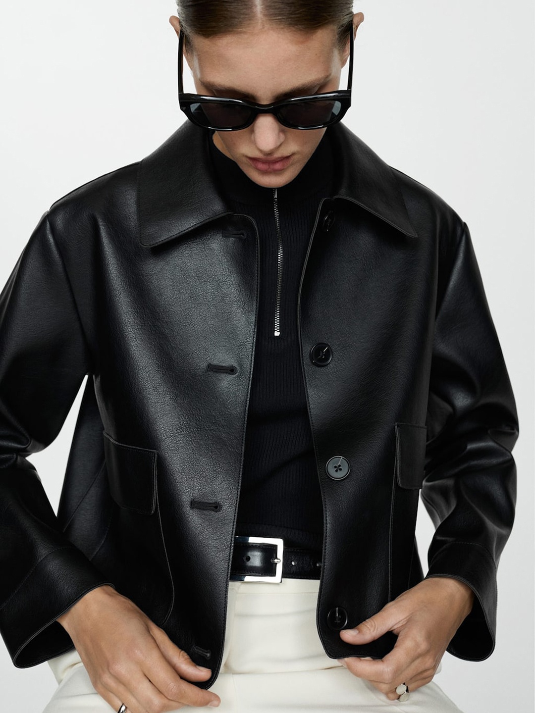 

MANGO Faux Leather Tailored Jacket, Black
