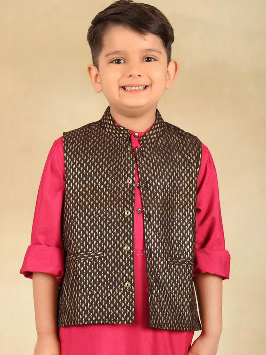 

Fabindia Boys Printed Woven Nehru Jackets, Black