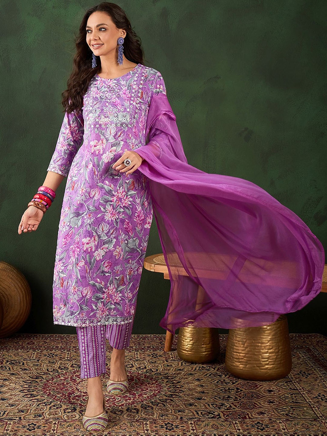 

Sangria Printed Pure Cotton Kurta Set, Violet