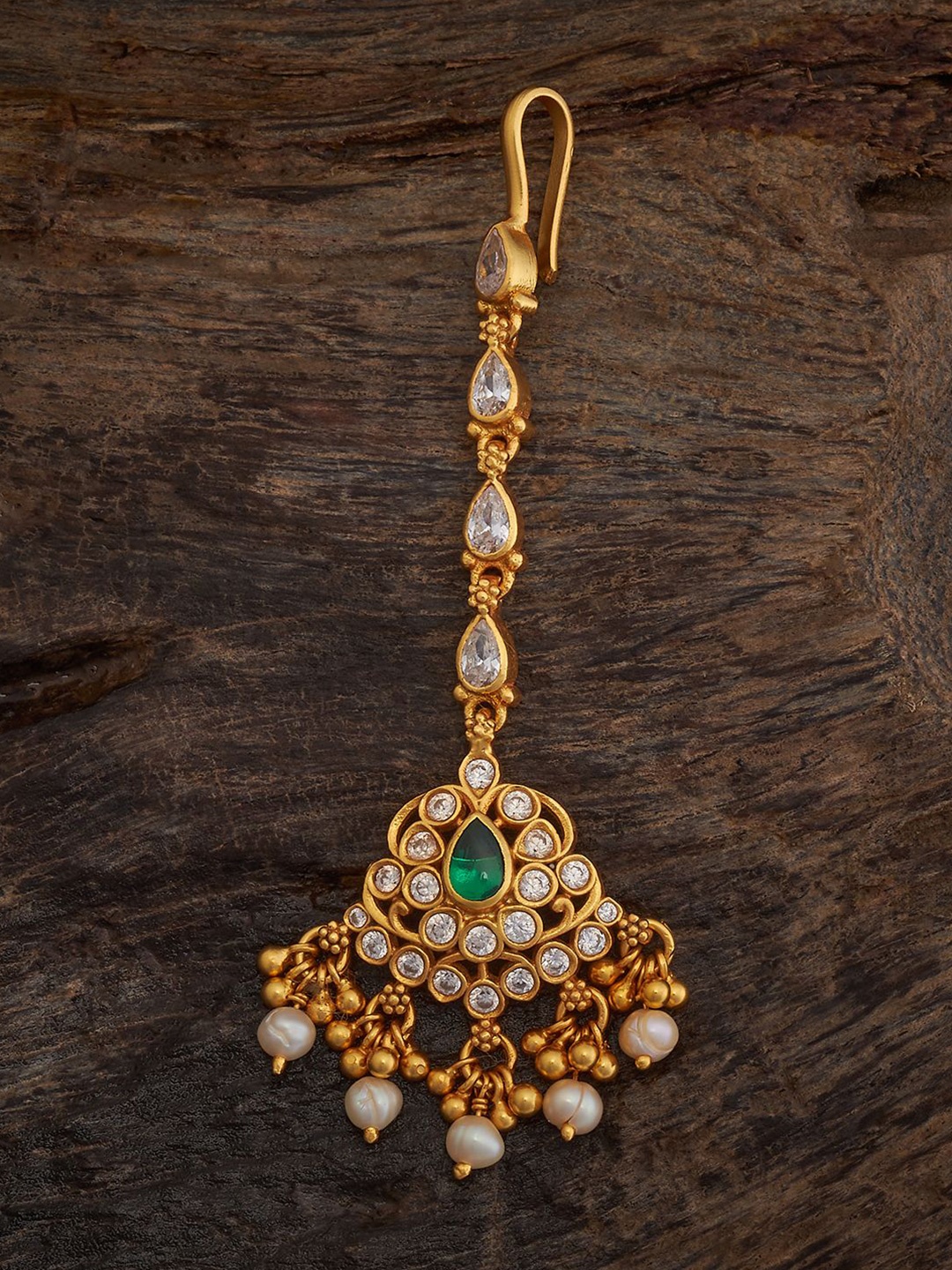 

Kushal's Fashion Jewellery 92.5 Pure Silver Gold-Plated Stone Studded Maang Tikka