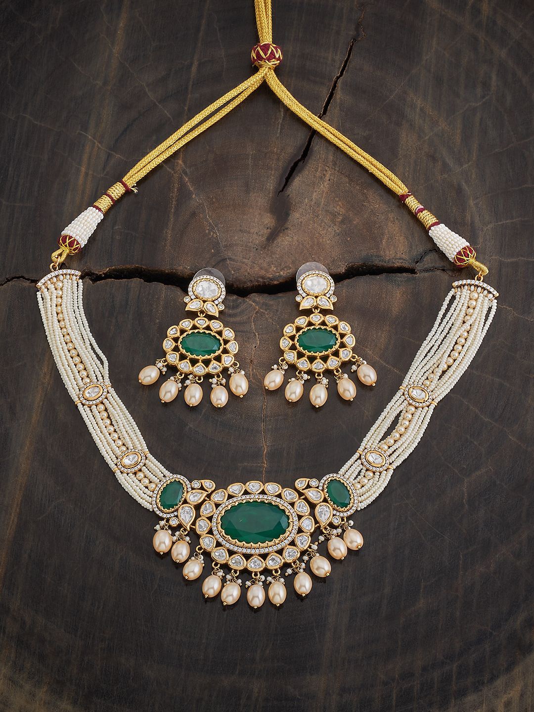 

Kushal's Fashion Jewellery Gold-Plated Kundan Studded & Beaded Jewellery Set