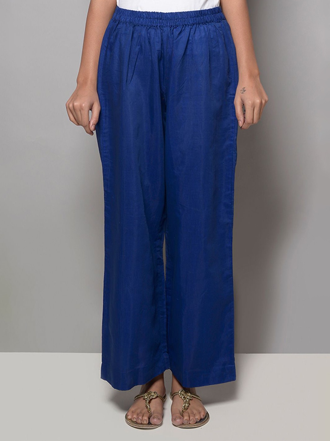 

KHUSHBOO AND PANKAJ Women Flared Handloom Palazzos, Blue