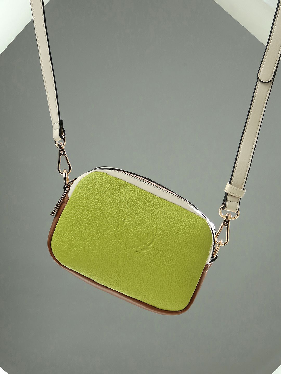 

Allen Solly Woman Colourblocked PU Structured Sling Bag, Green