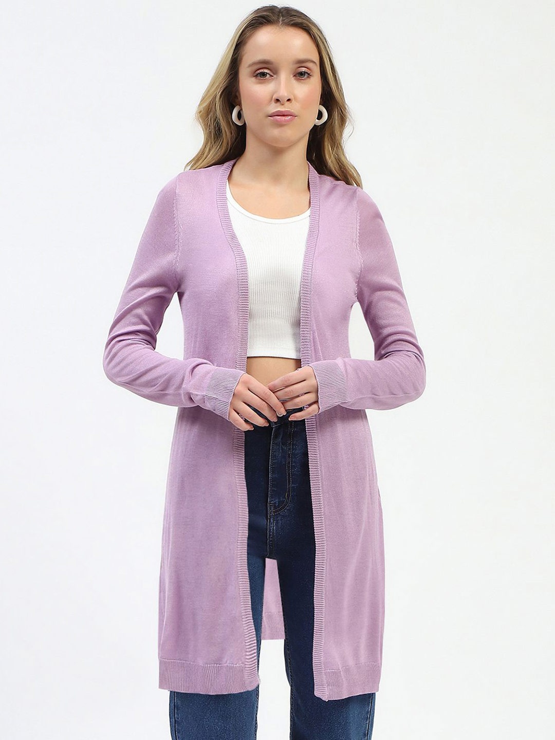 

Madame Self Design Longline Shrug, Purple