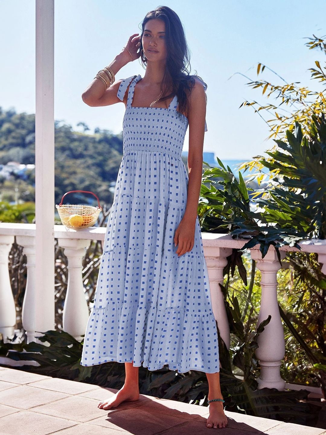 

KPOP Women Geometric Printed A-Line Midi Dress, Blue
