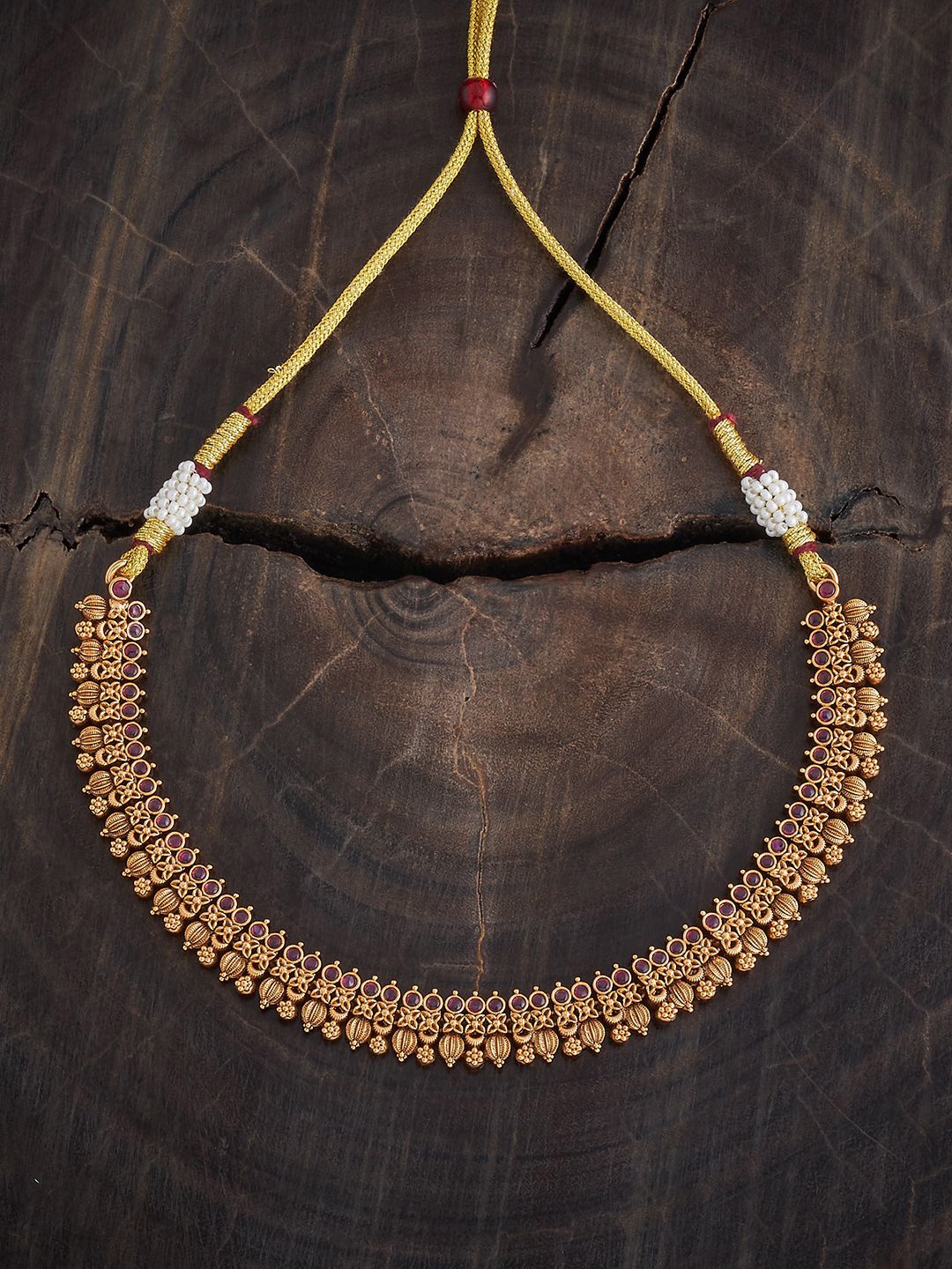 

Kushal's Fashion Jewellery Copper Gold-Plated Stones Studded Antique Necklace