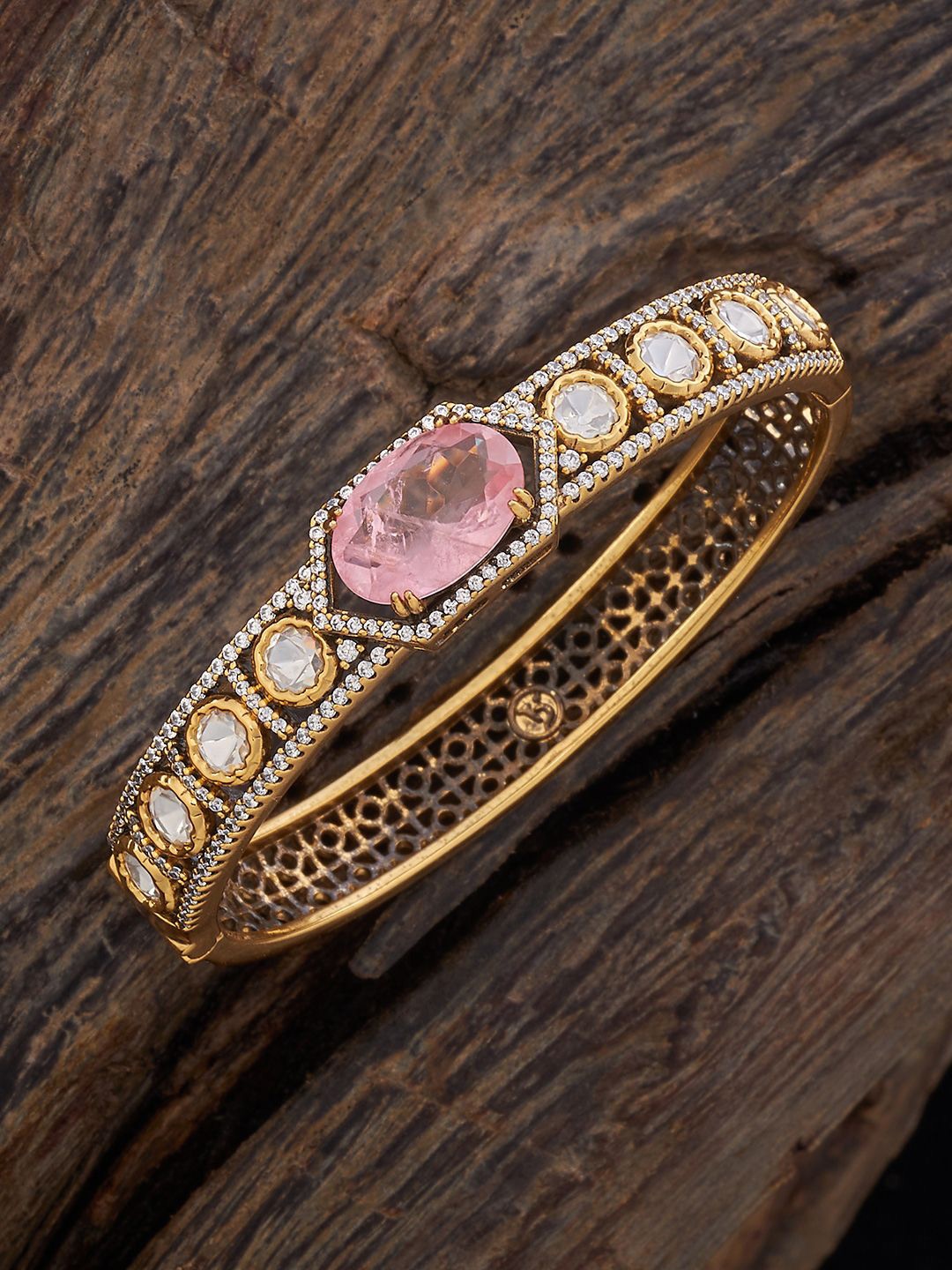 

Kushal's Fashion Jewellery Kundan Studded Kada Bracelet, Gold
