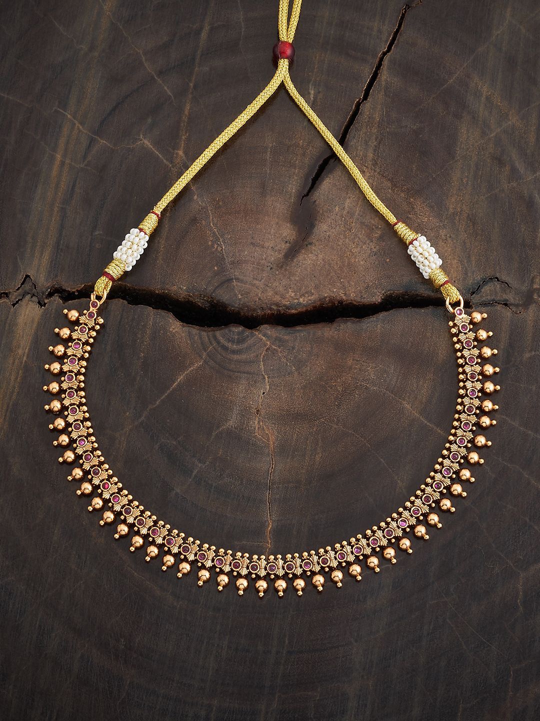 

Kushal's Fashion Jewellery Gold-Plated Stone Studded Antique Necklace