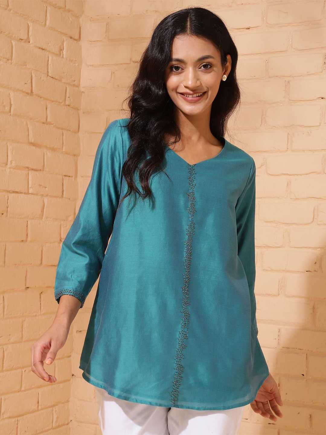 

Fabindia Women Embellished Tunic, Blue