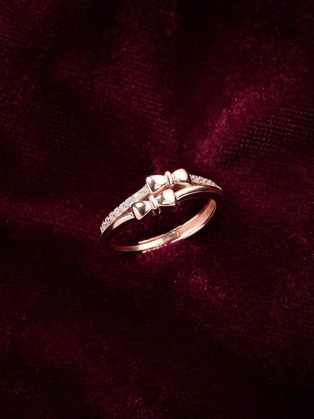

PANASH 925 Sterling Silver Rose Gold Plated CZ-Studded Finger Ring
