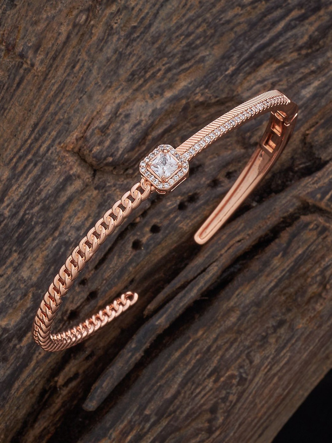 

Kushal's Fashion Jewellery Rose Gold-Plated Cubic Zirconia Studded Kada Bracelet