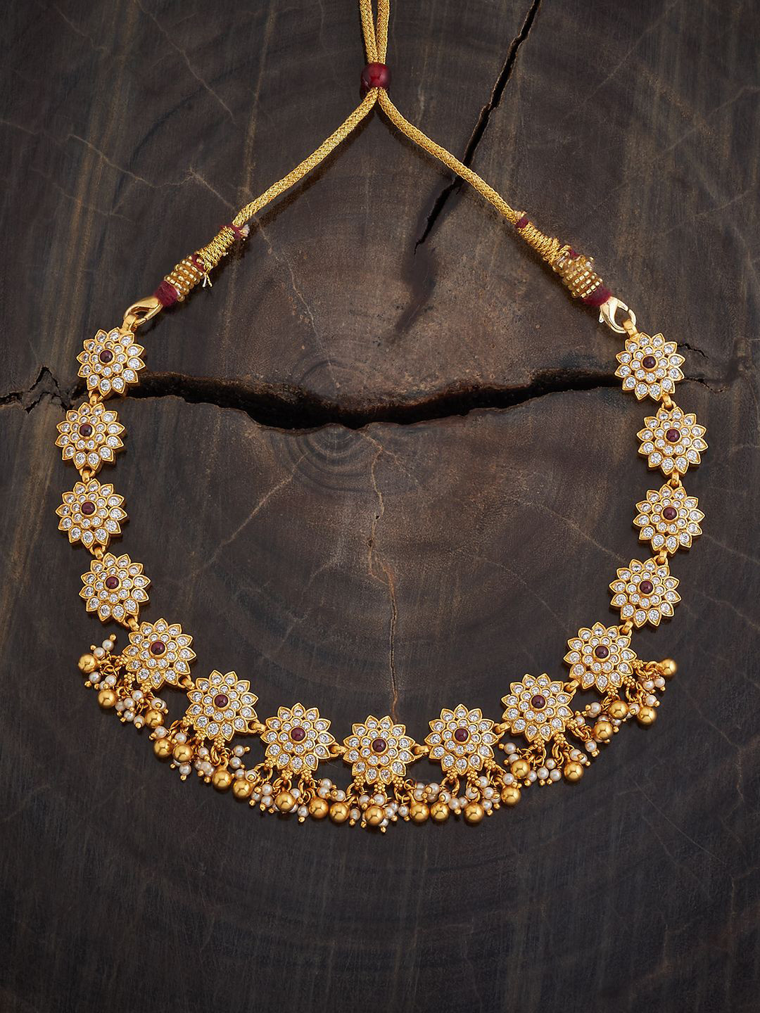

Kushal's Fashion Jewellery 92.5 Silver Gold Plated Ruby Studded & Beaded Necklace