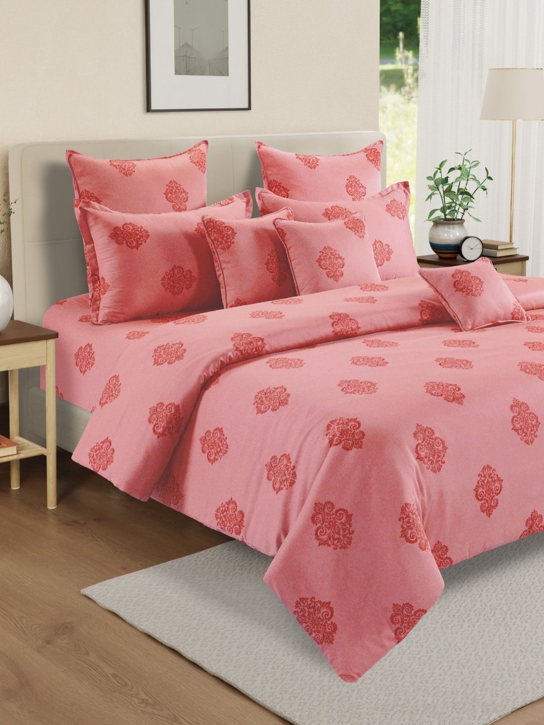 

SWAYAM Pink Ethnic Motifs 250 TC King Bedsheet with 2 Pillow Covers