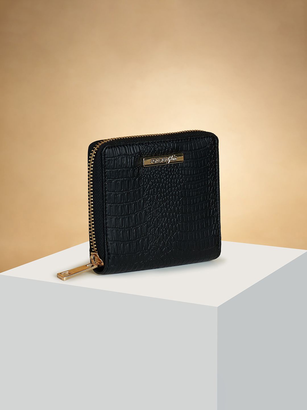 

Forever Glam by Pantaloons Women Zip Detail PU Zip Around Wallet, Black