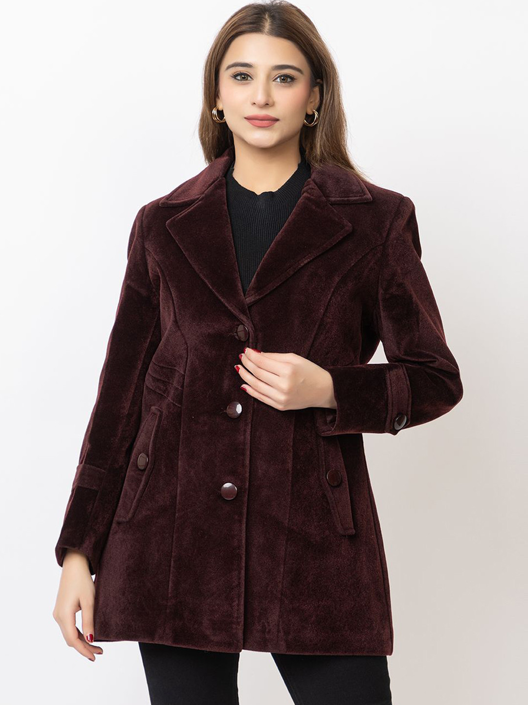 

Lady Leaf Winter Wear Tweed Led Flock Coat, Maroon