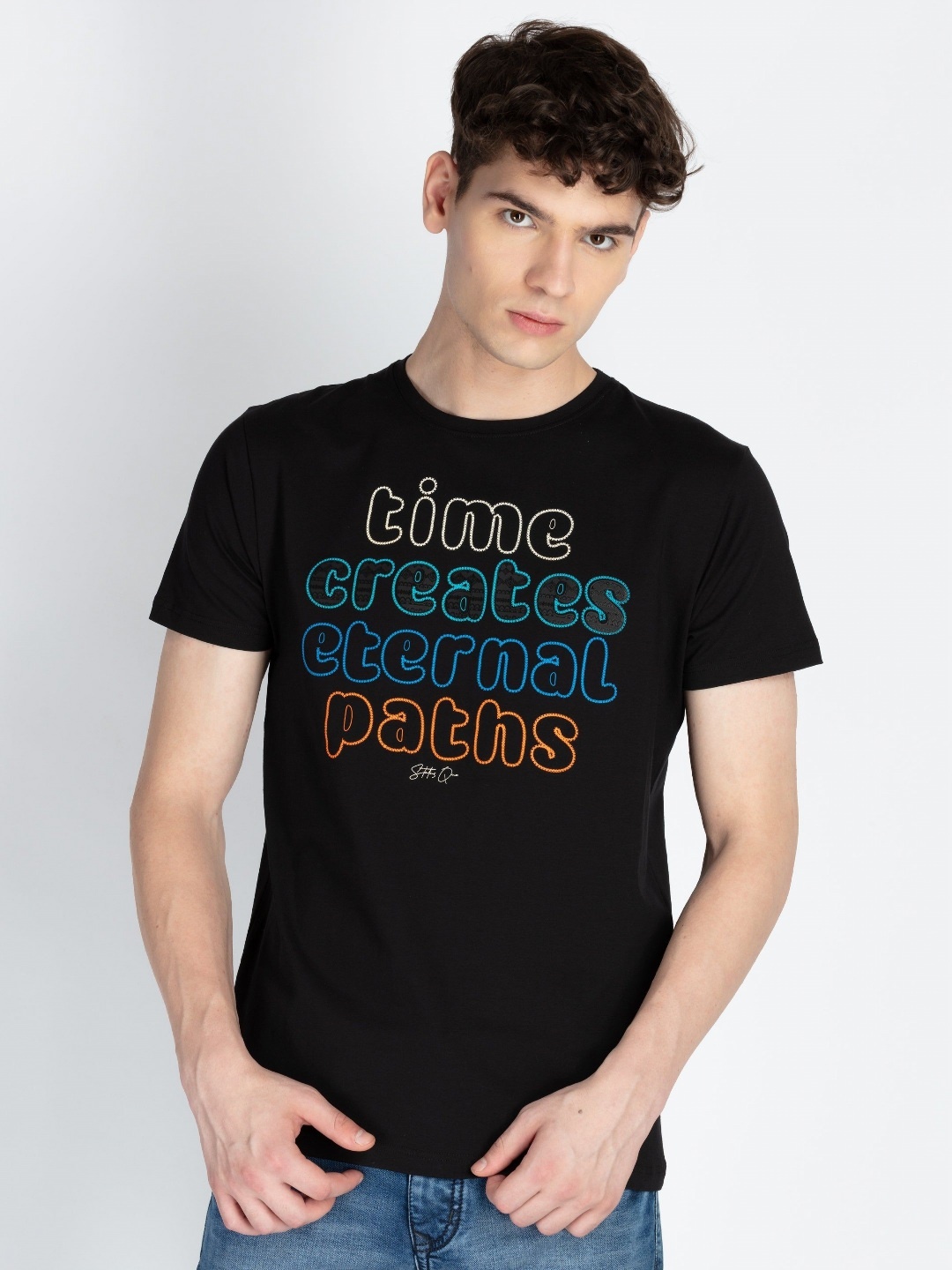 

Status Quo Men Printed Applique T-shirt, Black