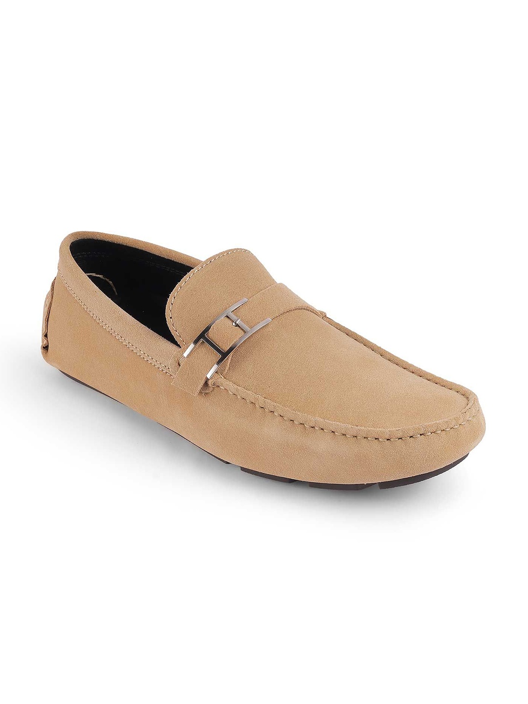 

Tresmode Men Round Toe Leather Loafers, Beige