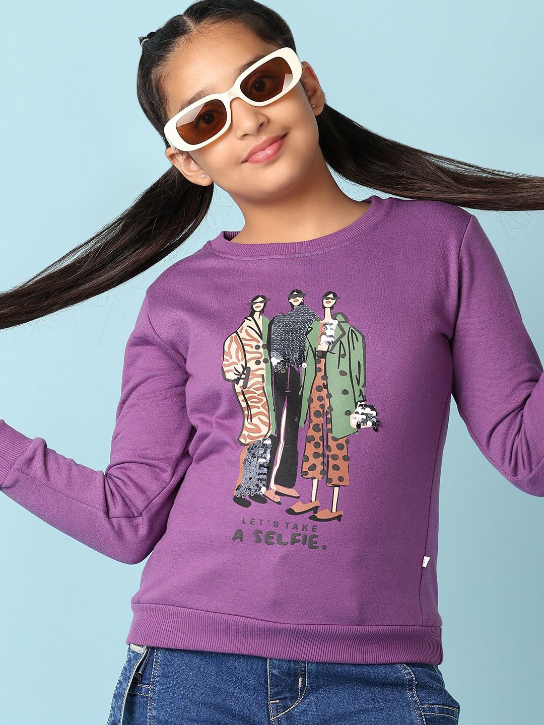 

V-Mart Girls Graphic Printed Round Neck Cotton Pullover Sweatshirt, Purple