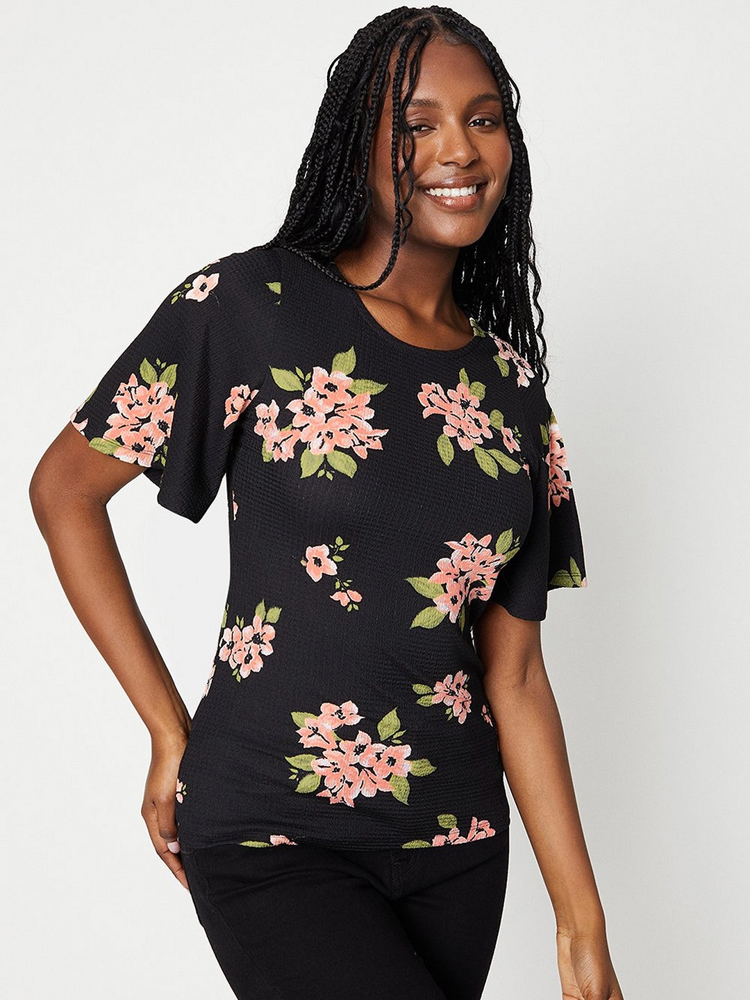 

DOROTHY PERKINS Floral Print Flared Sleeve Top, Black