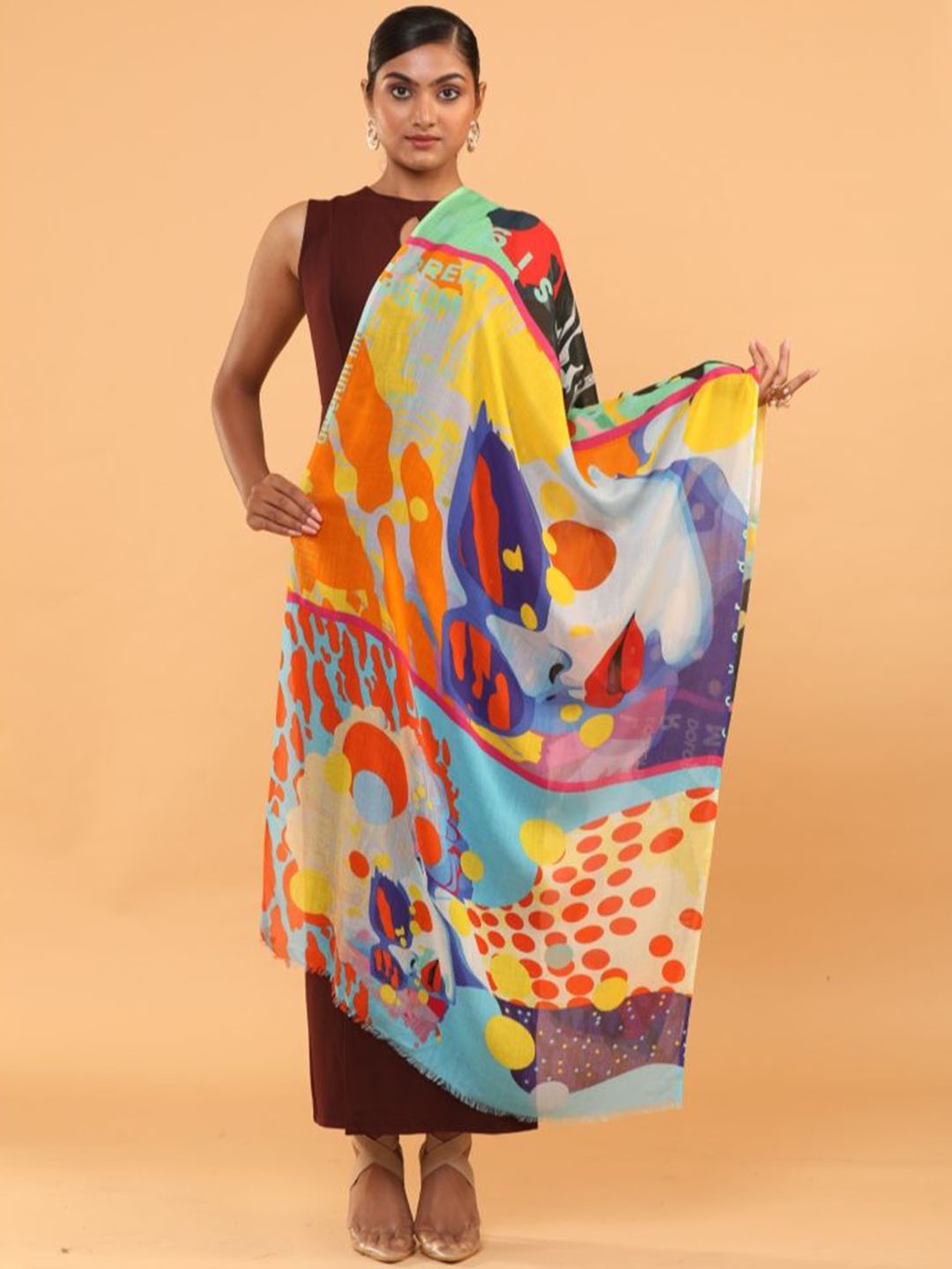 

MODARTA Abstract Printed Woollen Shawl, Yellow