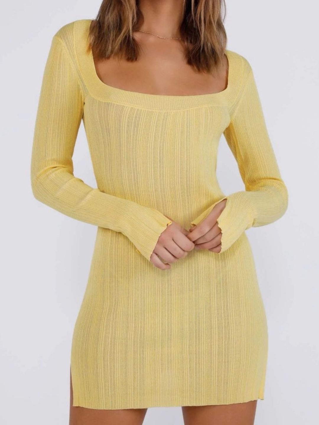 

KPOP Women Self Design Square Neck Acrylic Top, Yellow