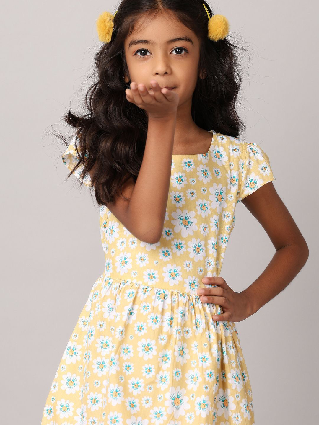 

V-Mart Girls Floral Print Fit & Flare Dress, Yellow