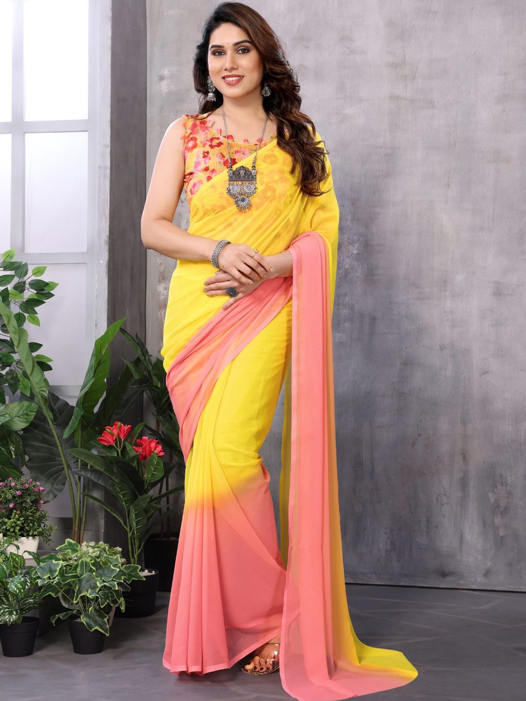

KALINI Ombre Pure Georgette Ready to Wear Saree, Yellow