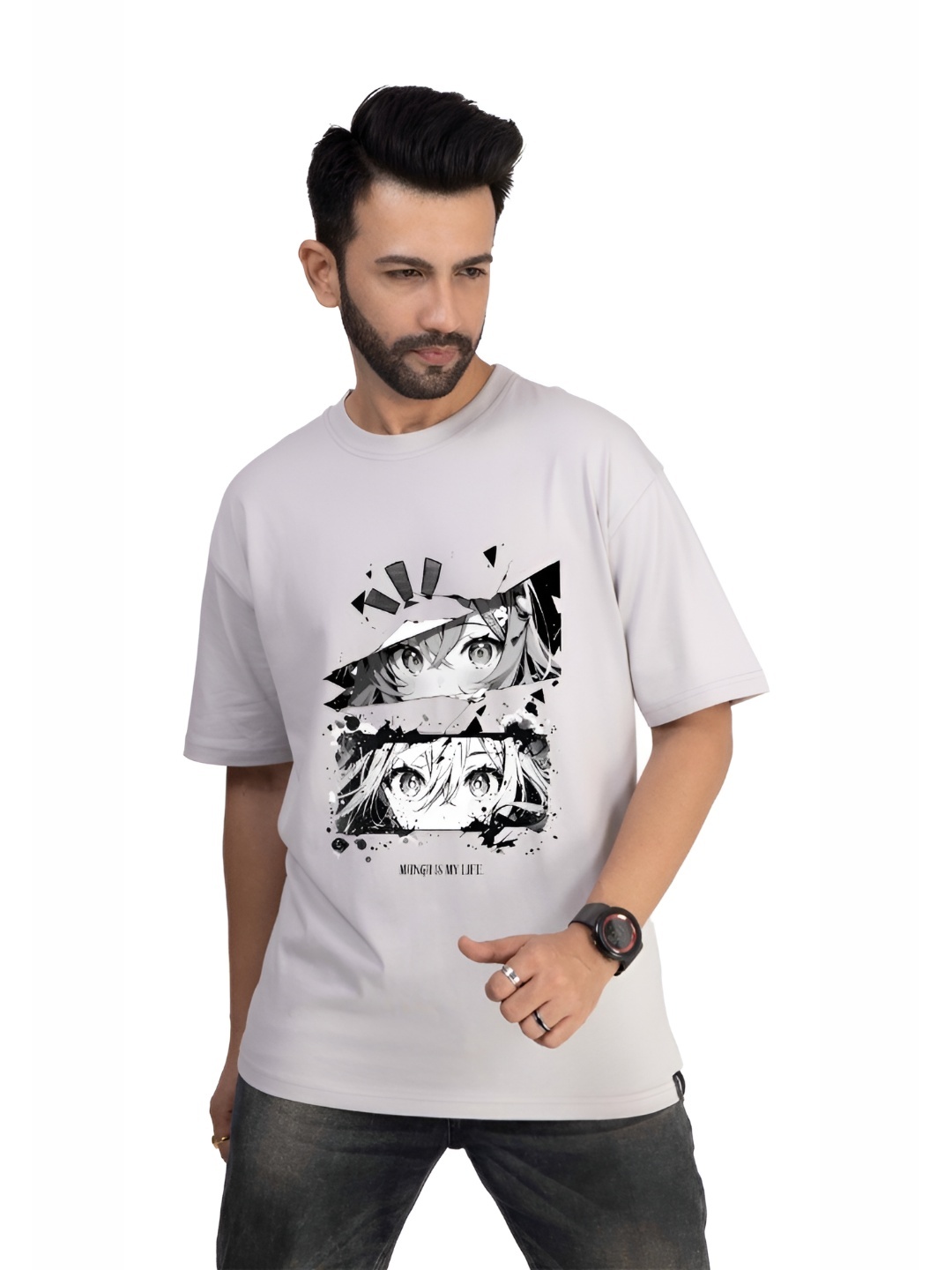 

TBS- THE BARGAIN STREET Men Bio Finish Graphic Printed Round Neck Cotton Oversized T-shirt, Grey