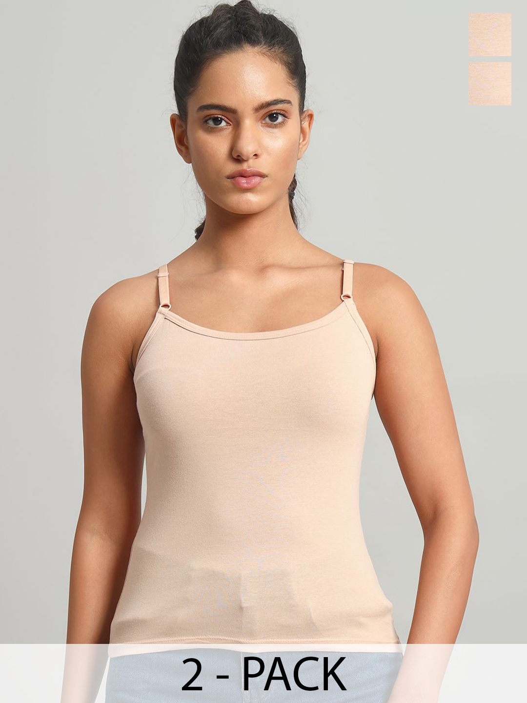 

BLEEDING HEART Pack Of 2 Cotton Non-Padded Camisoles, Beige