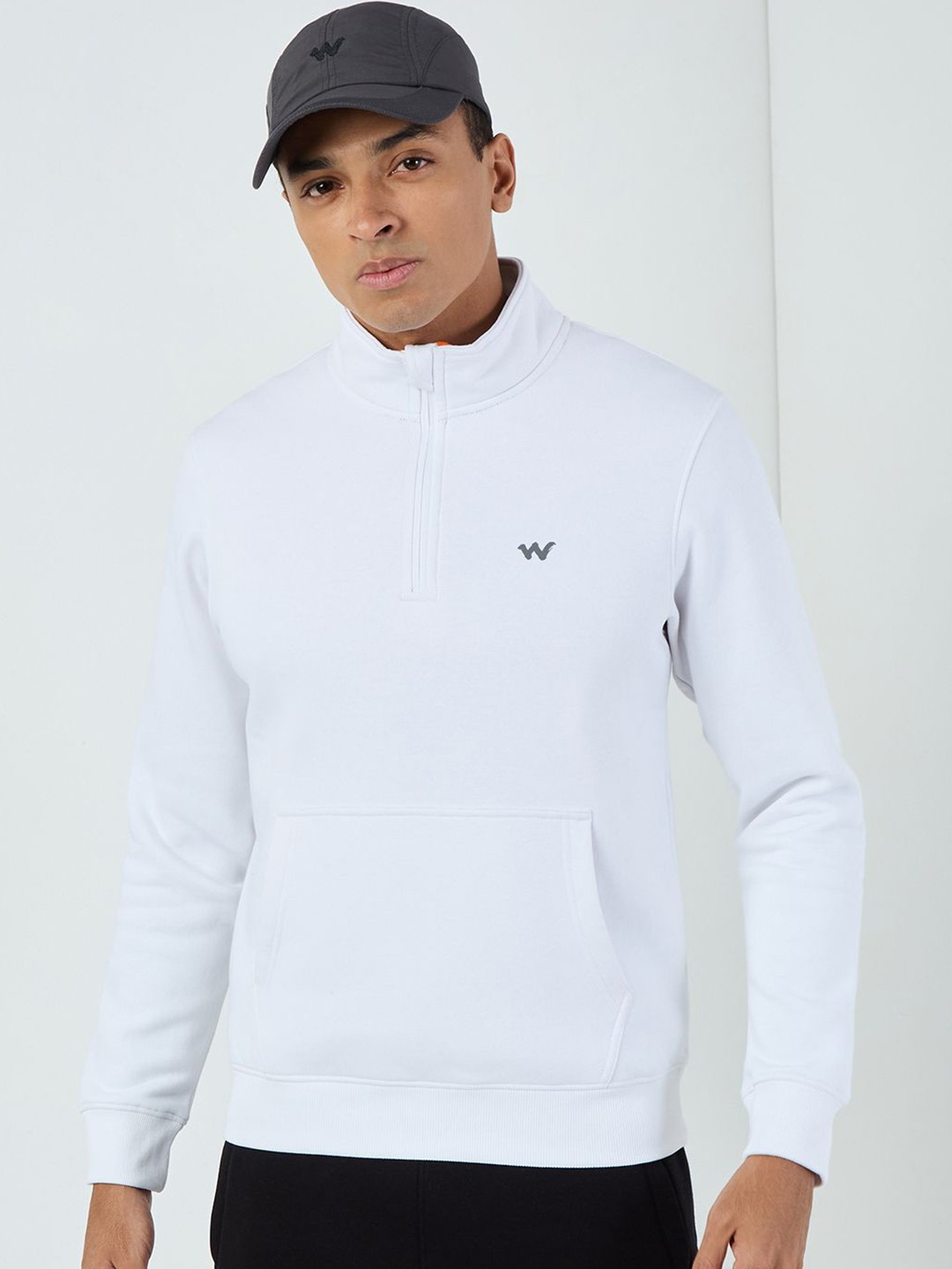 

Wildcraft Men Solid Mock Collar Cotton Pullover Sweatshirt, White