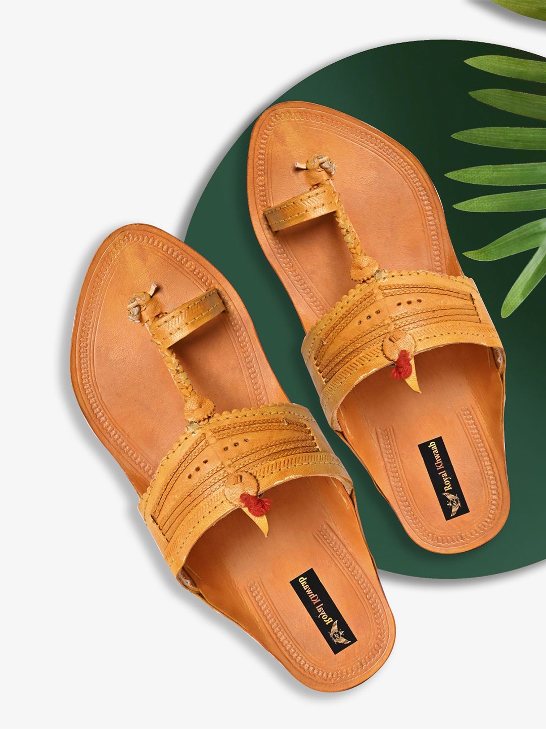 

ROYAL KHWAAB Men Ethnic Leather Comfort Sandals, Yellow