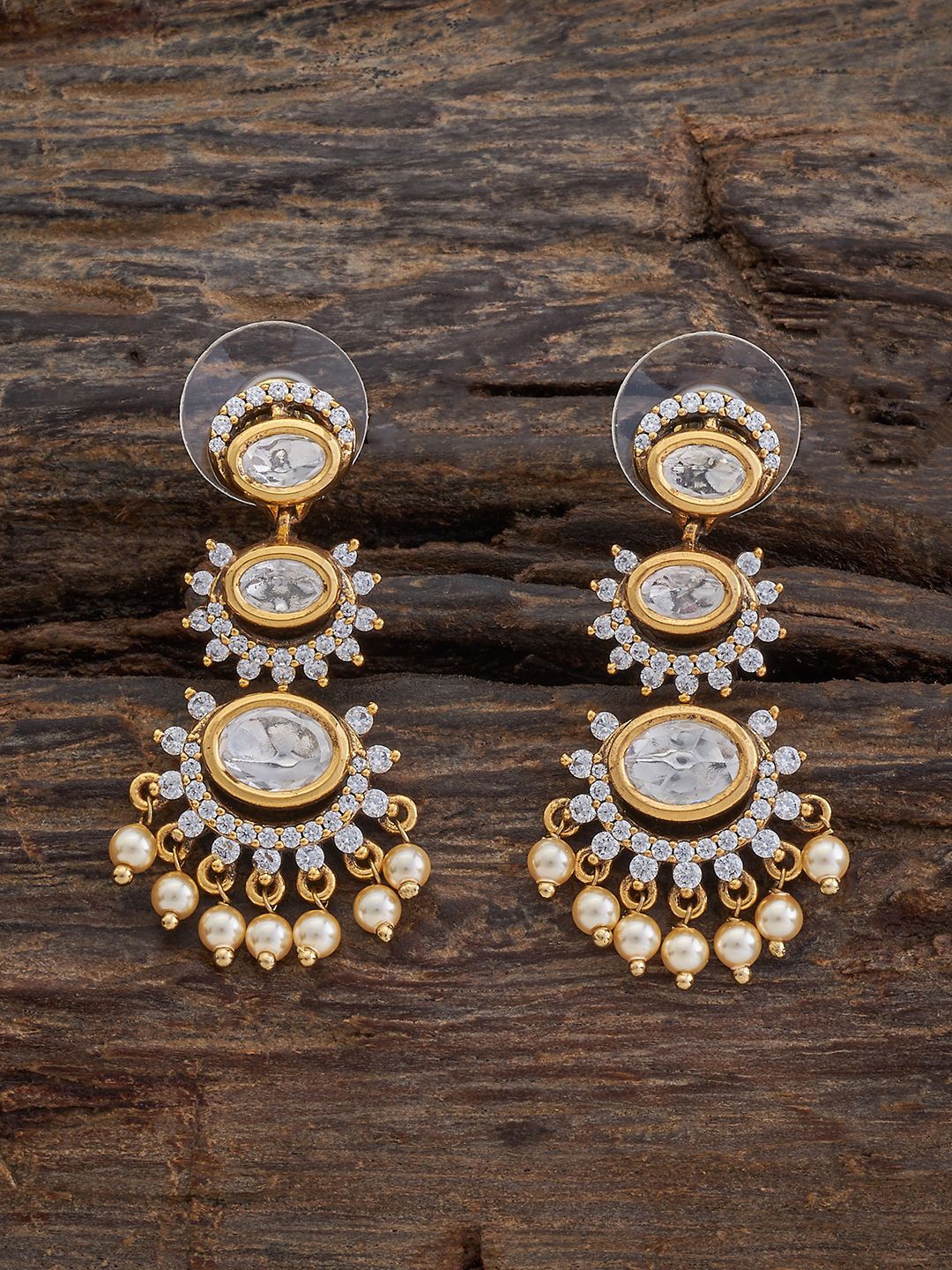 

Kushal's Fashion Jewellery Kundan Studded Classic Drop Earrings, Gold