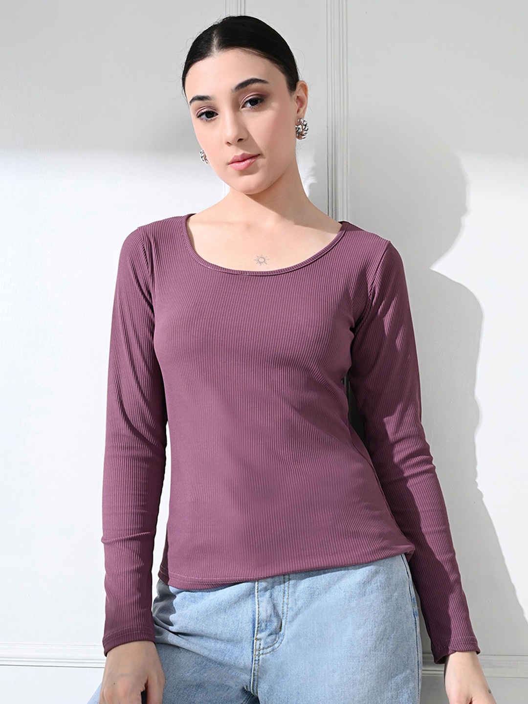 

BAESD Women Solid Scoop Neck Top, Purple