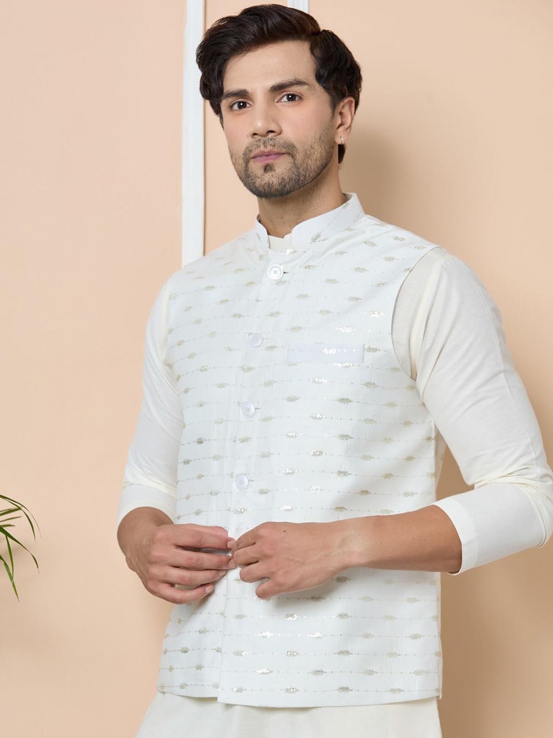 

See Designs Embroidered Pure Cotton Nehru Jackets, White
