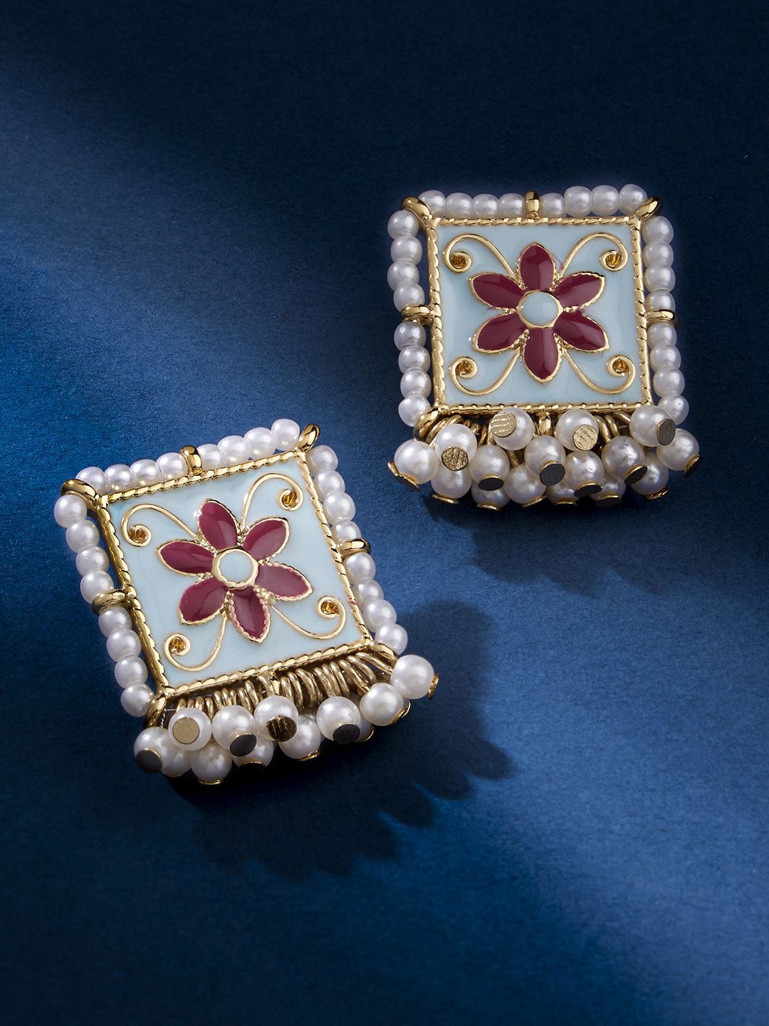 

Kalakrith Milano Square Shaped Meenakari Pearls Beaded Studs, Gold