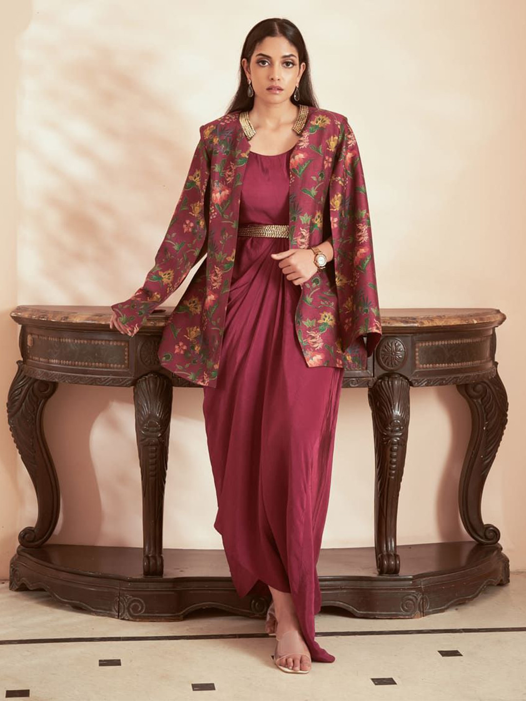

Megha Pitti Women Crepe A-Line Dress, Maroon