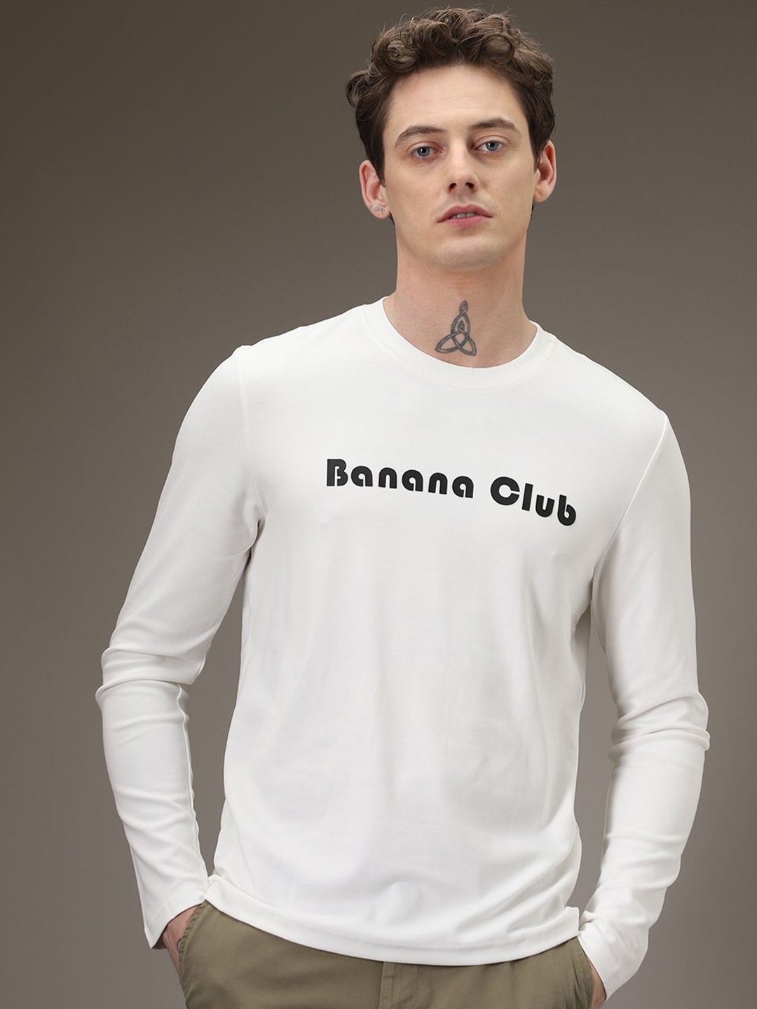 

Banana Club Men Brand Logo Printed Slim Fit T-shirt, White