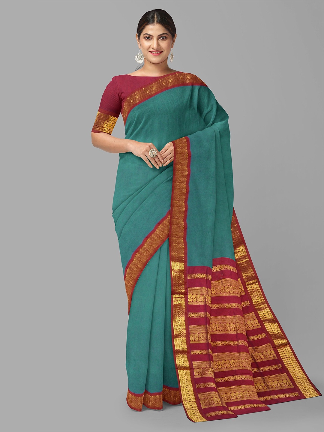 

The Chennai Silks Solid Zari Saree, Teal