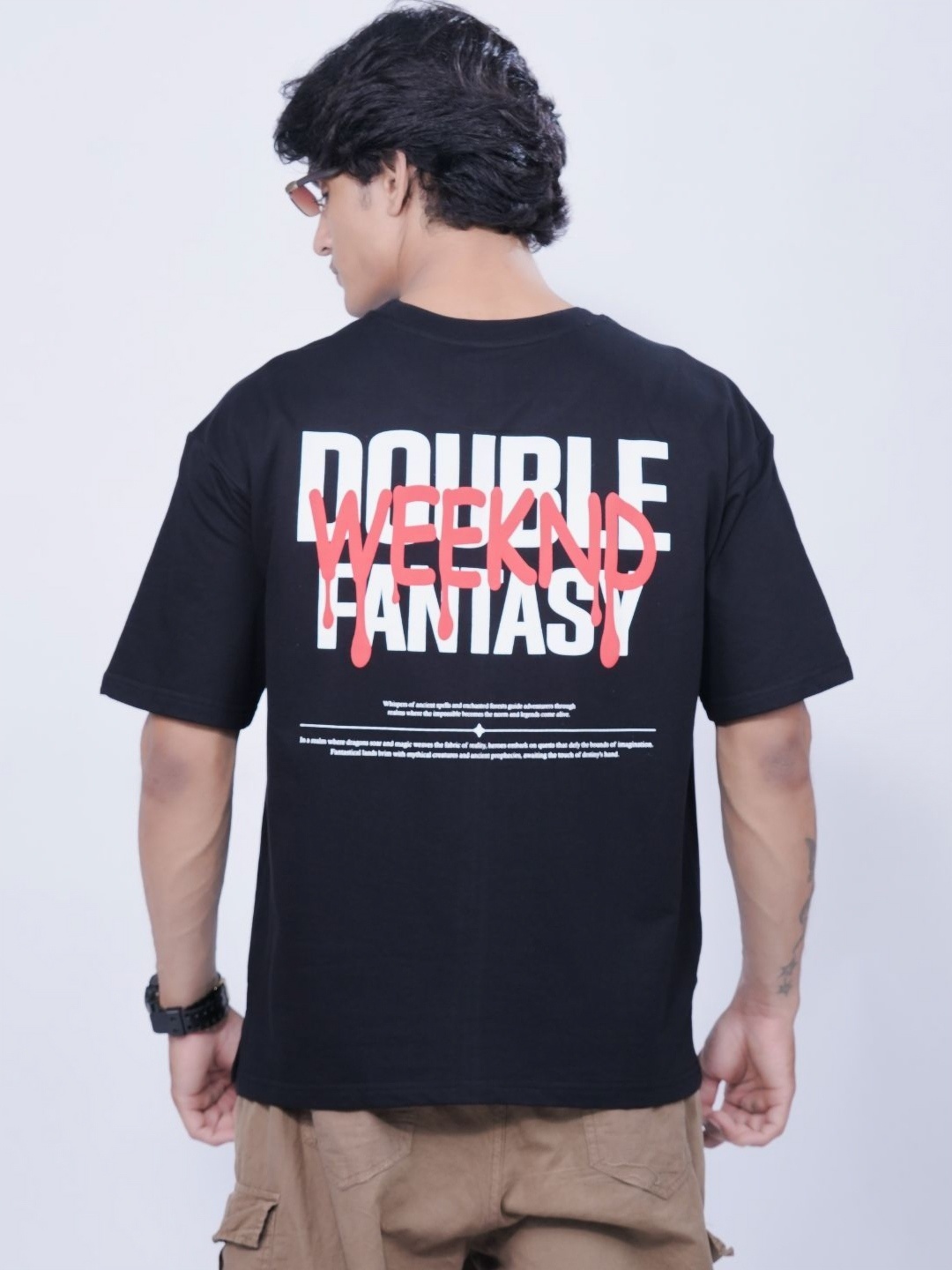 

Fans Army Men Printed Drop-Shoulder Sleeves Applique T-shirt, Black